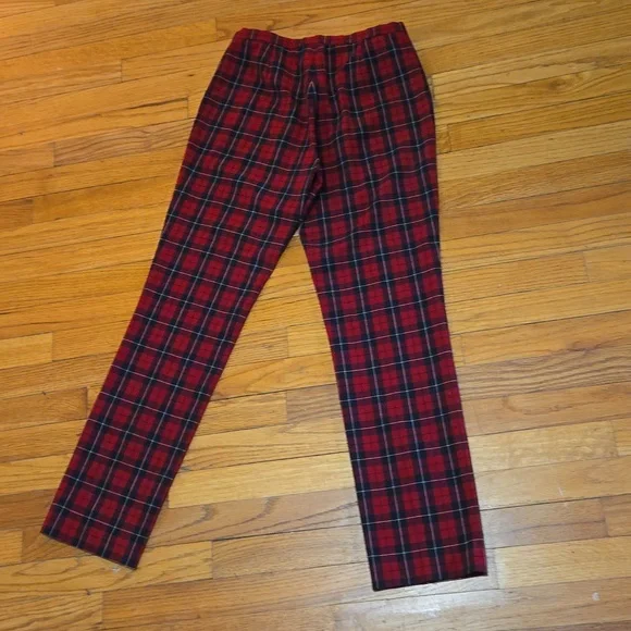 Jones New York straight leg red plaid slacks. - Picture 2 of 7